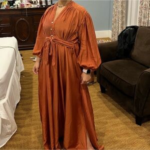 Burnt orange la seta forte forte maxi dress